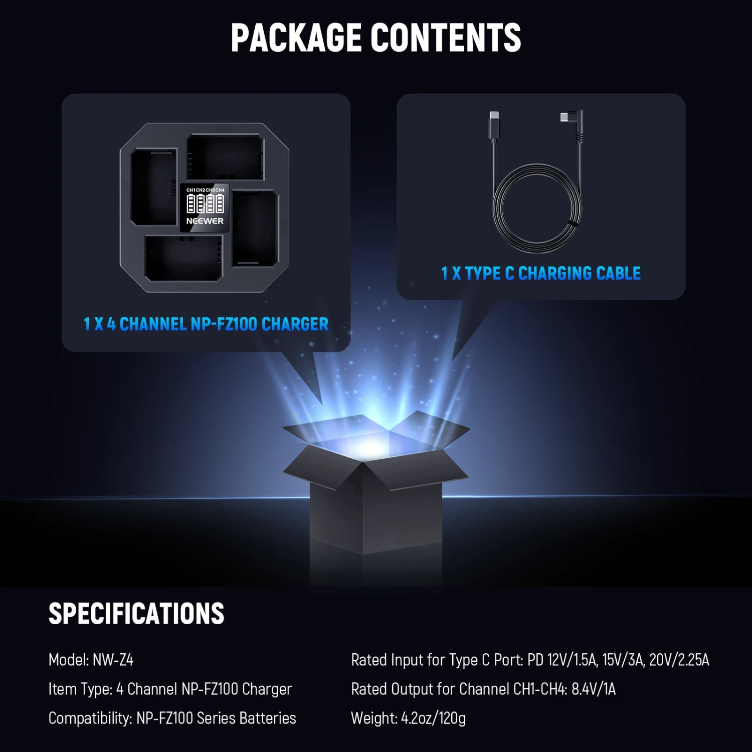 NEEWER NW-Z4 4 Channel Charger 45W PD Fast Charging For NP-FZ100 Battery 8 NEEWER NW-Z4 4 Channel Charger 45W PD Fast Charging For NP-FZ100 Battery - Image 8