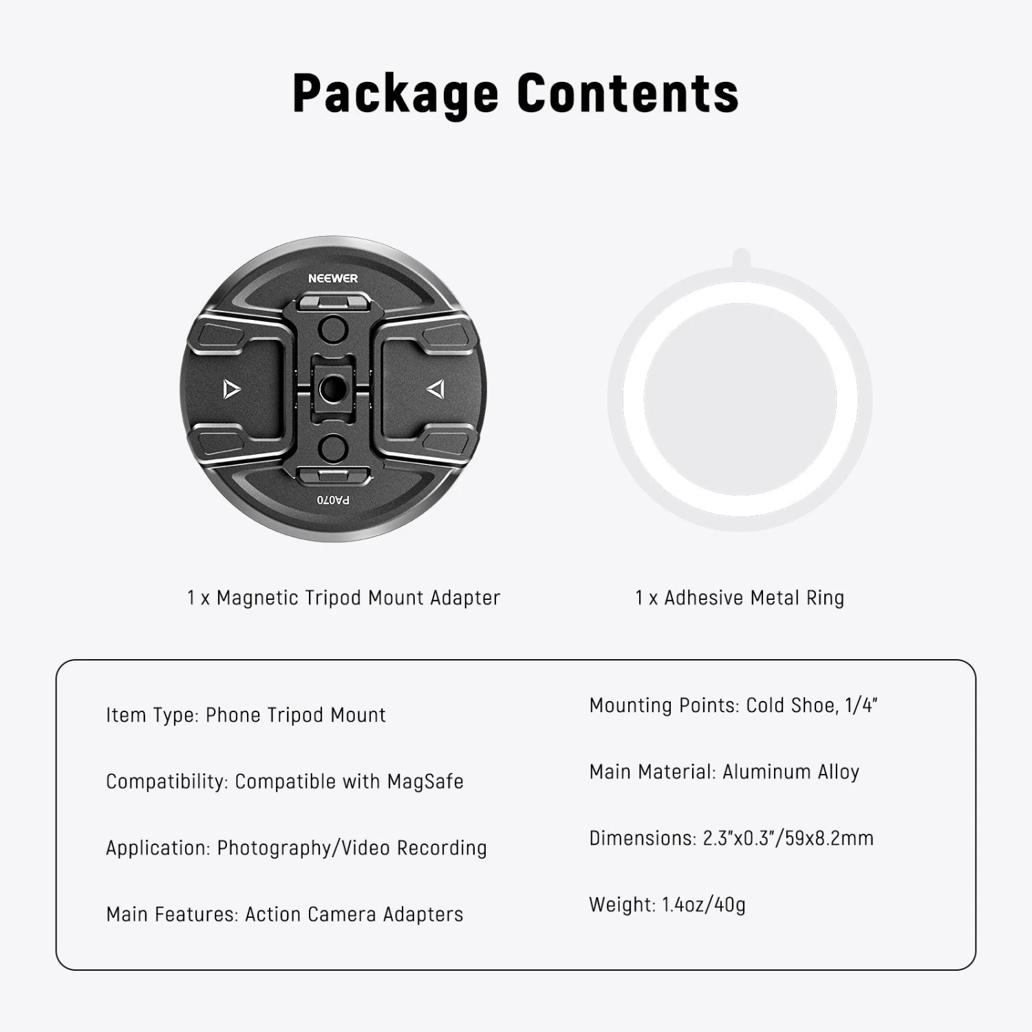 NEEWER PA070 Magnetic Phone Tripod Mount 8 NEEWER PA070 Magnetic Phone Tripod Mount - Image 8