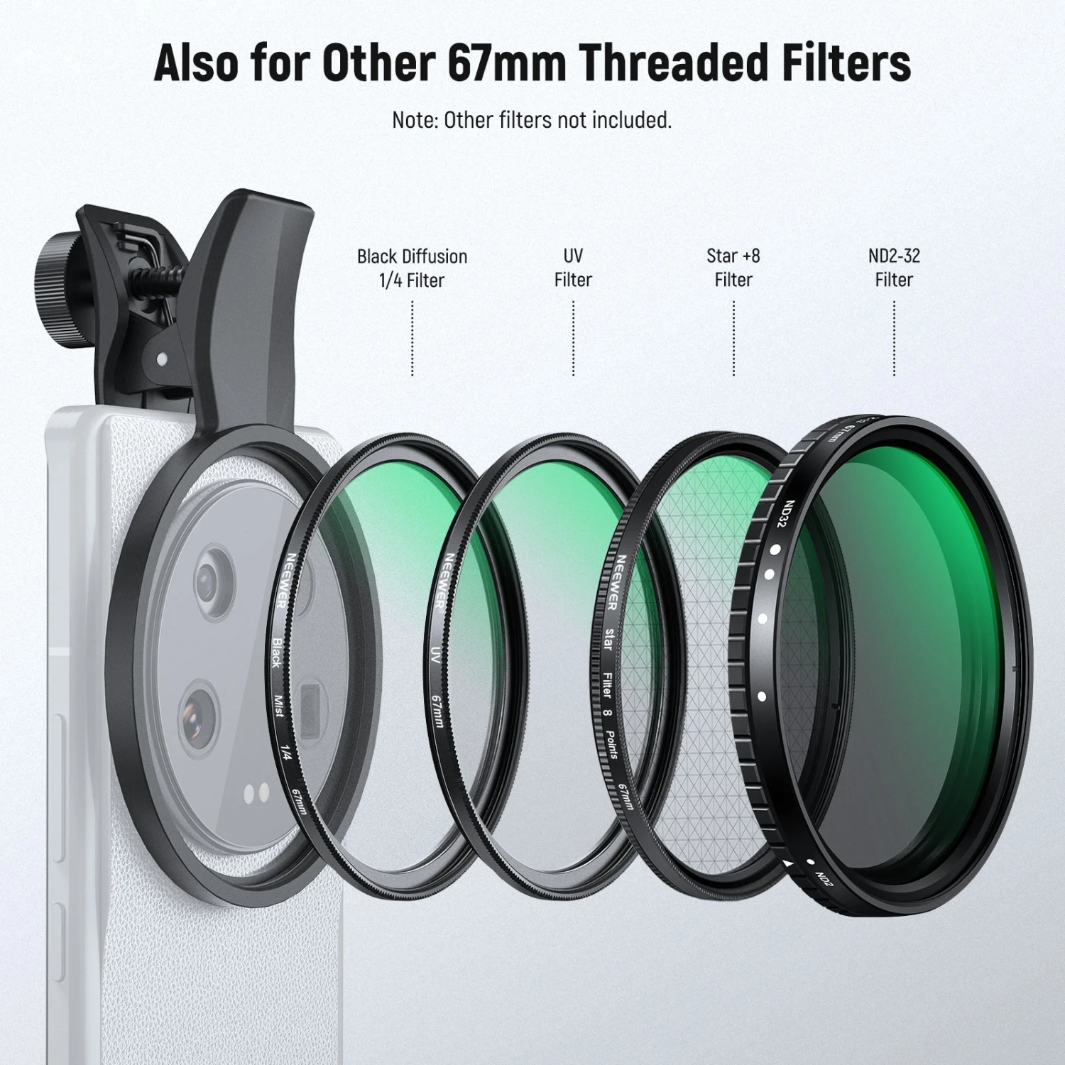 NEEWER FL-P11/FL-P12 7 Pack Clip-On 67mm Filter Set For Smartphones 17 NEEWER FL-P11/FL-P12 7 Pack Clip-On 67mm Filter Set For Smartphones - Image 17