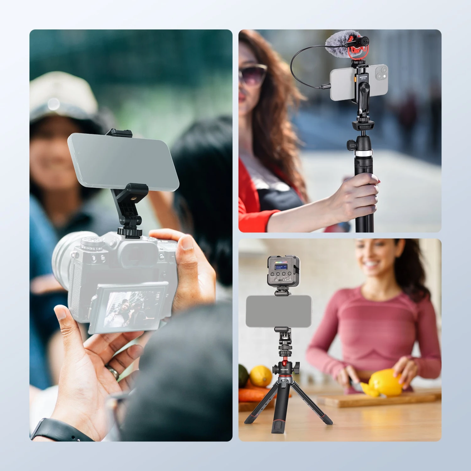 NEEWER BASICS SP-10 Phone Tripod Mount Holder With 1/4" Thread & Cold Shoe 8 NEEWER BASICS SP-10 Phone Tripod Mount Holder With 1/4" Thread & Cold Shoe - Image 8