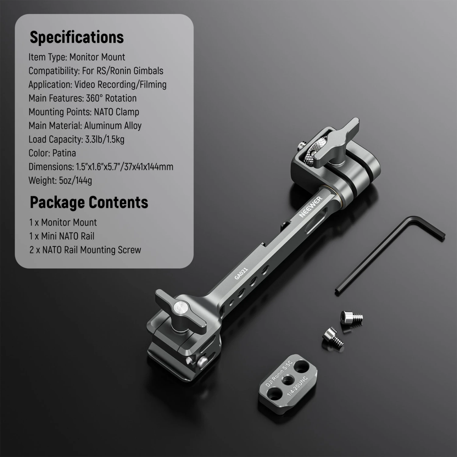 NEEWER GA021 360° Rotatable NATO Monitor Mount For RS/Ronin Gimbal 8 NEEWER GA021 360° Rotatable NATO Monitor Mount For RS/Ronin Gimbal - Image 8