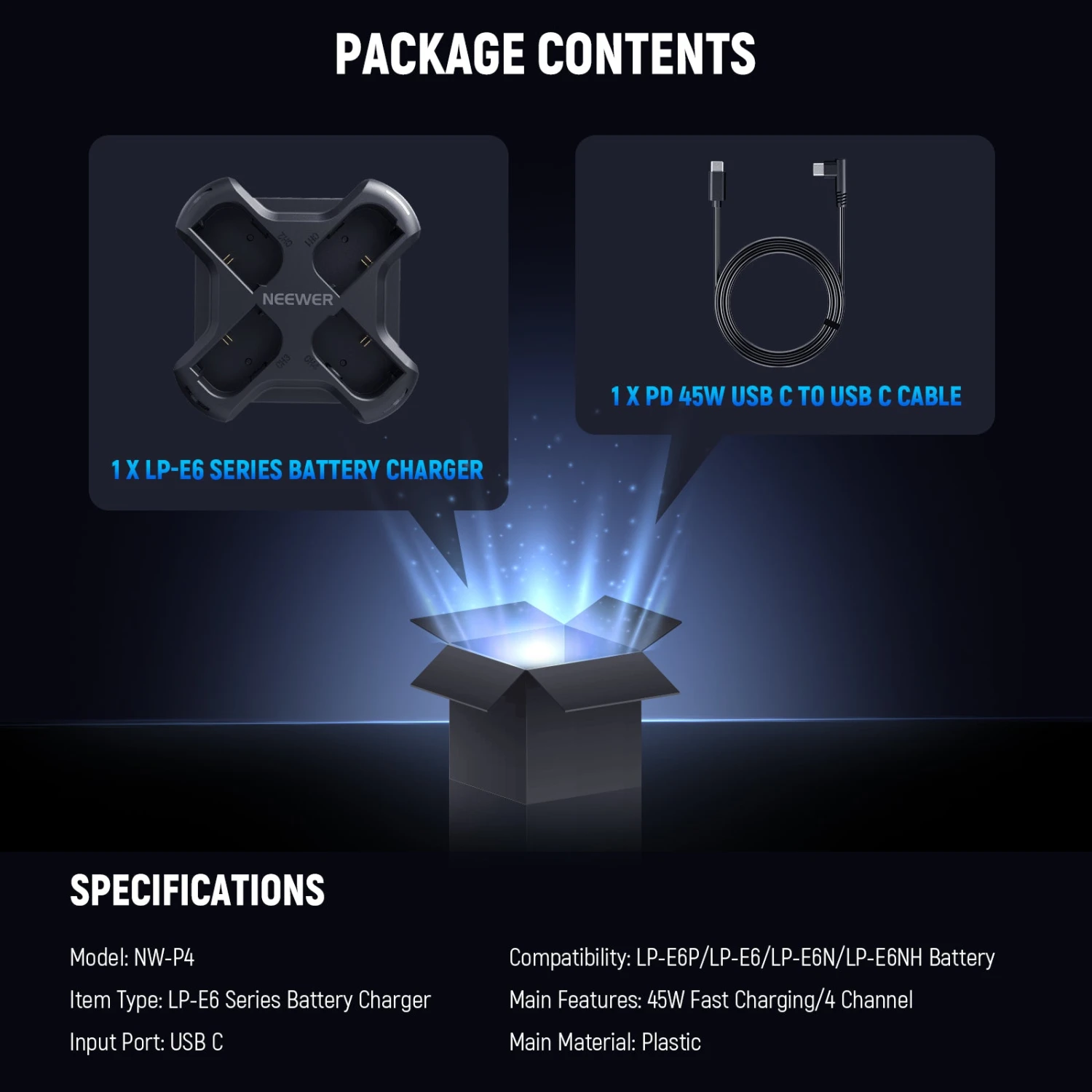 NEEWER NW-P4 LP-E6 Battery Charger With PD 45W Fast Charging 4 NEEWER NW-P4 LP-E6 Battery Charger With PD 45W Fast Charging - Image 4