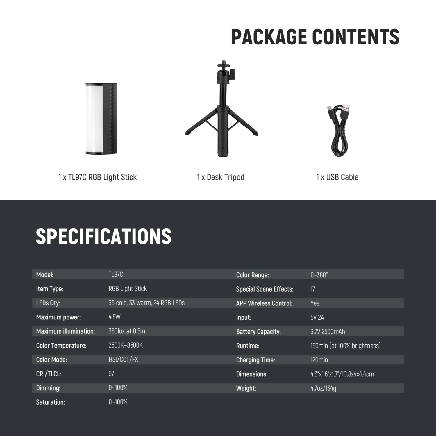 NEEWER TL97C Magnetic Handheld Light Wand With Desk Tripod 8 NEEWER TL97C Magnetic Handheld Light Wand With Desk Tripod - Image 8