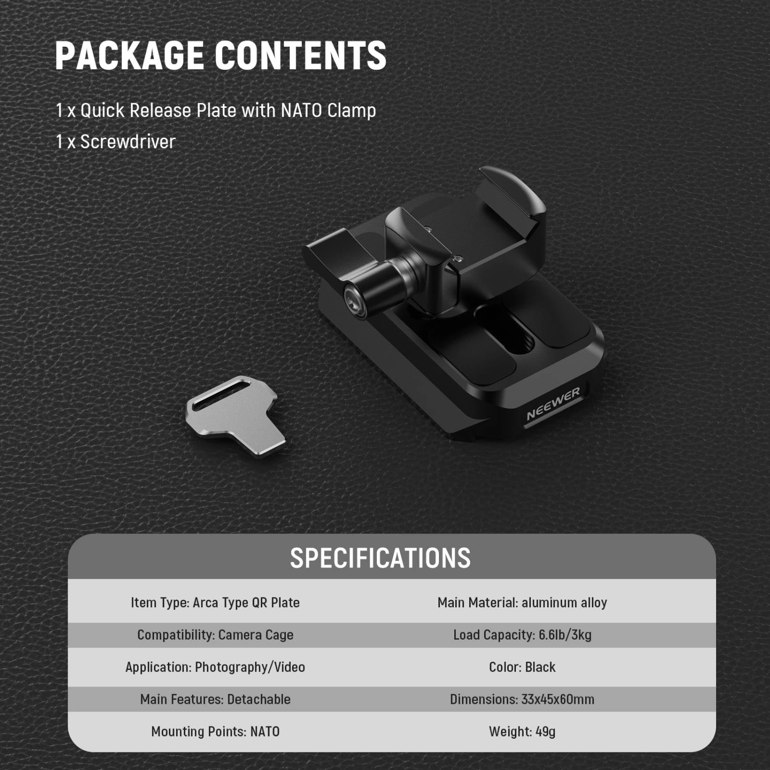 NEEWER CA129 NATO Clamp To Arca Type Quick Release Plate Adapter For RS Gimbal 8 NEEWER CA129 NATO Clamp To Arca Type Quick Release Plate Adapter For RS Gimbal - Image 8