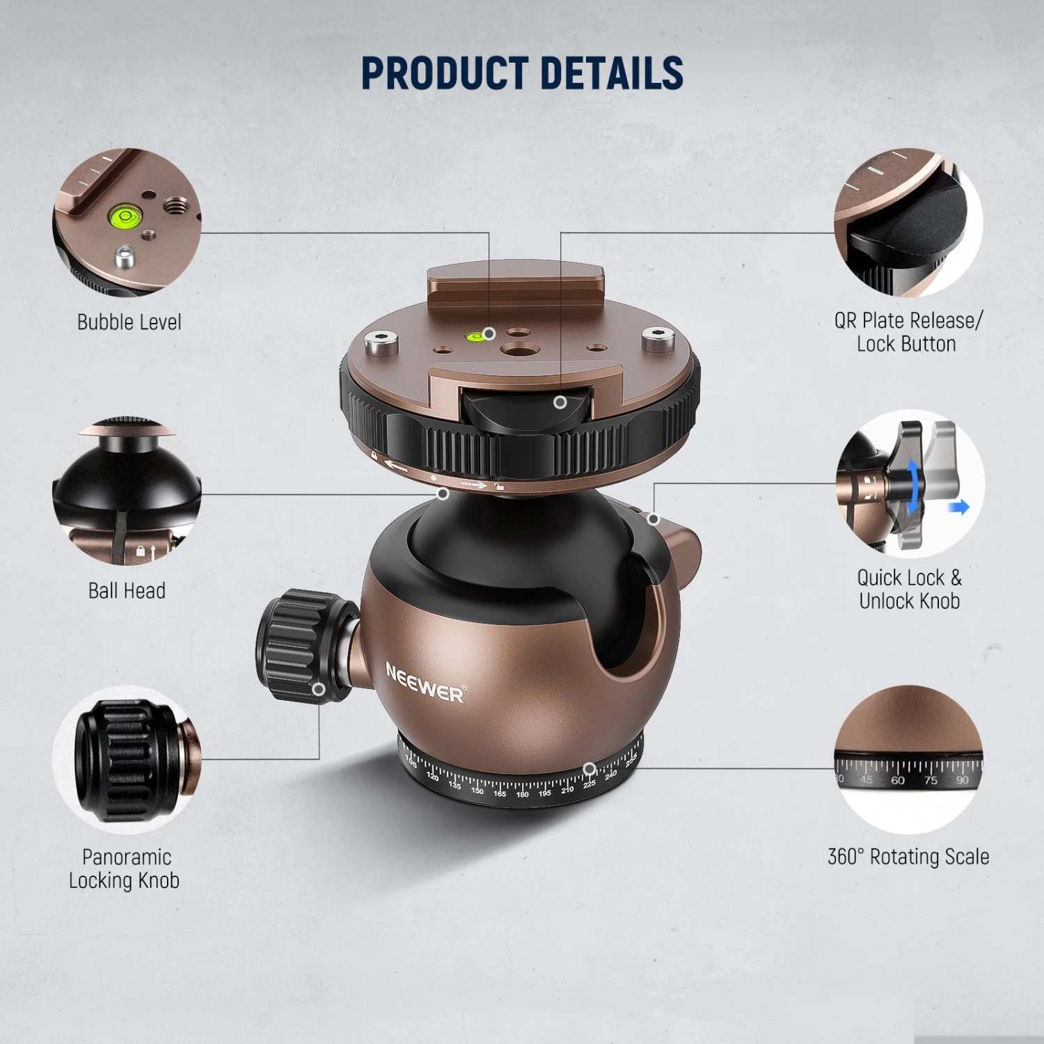 NEEWER GM32 Upgraded Low Profile Ball Head 8 NEEWER GM32 Upgraded Low Profile Ball Head - Image 8