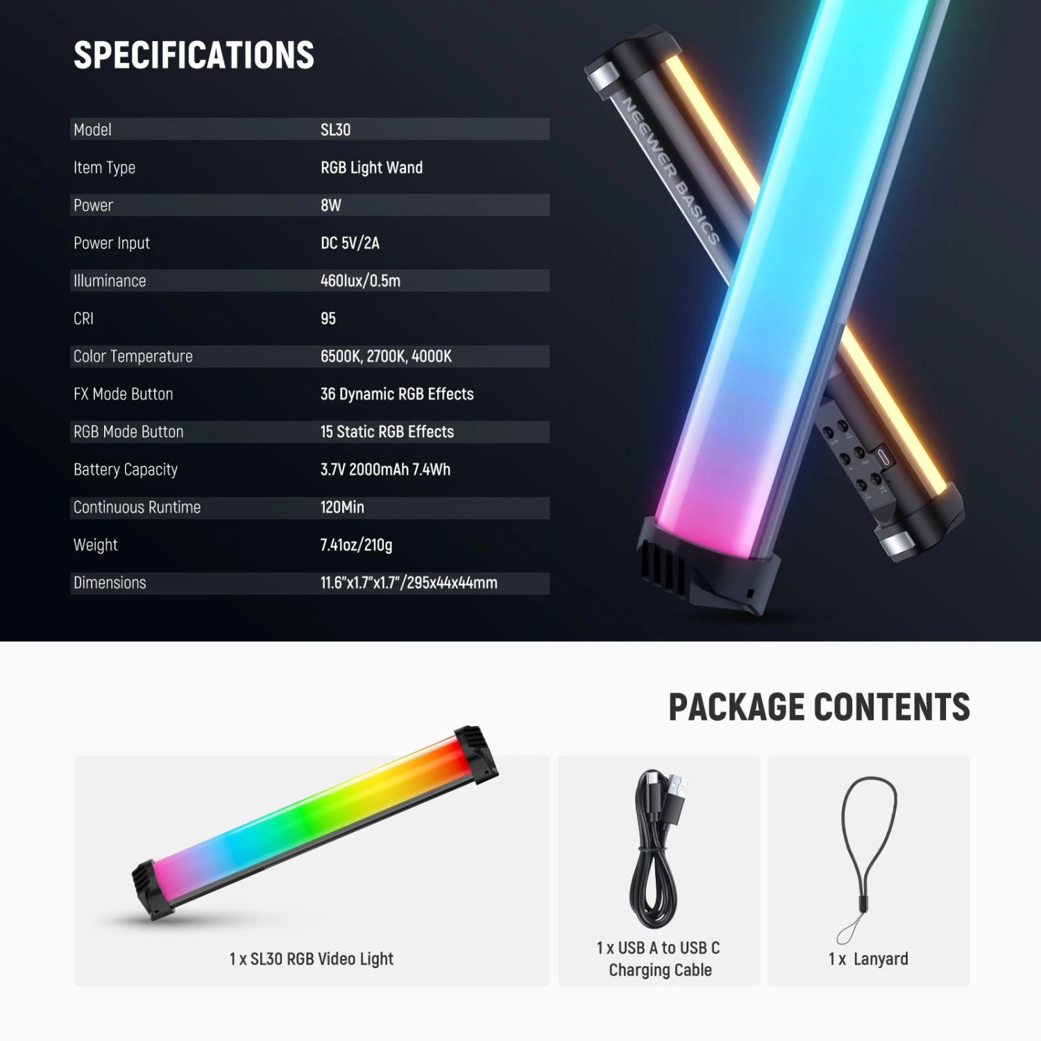 NEEWER BASICS SL30 12" Magnetic Handheld RGB Light Wand 8 NEEWER BASICS SL30 12" Magnetic Handheld RGB Light Wand - Image 8