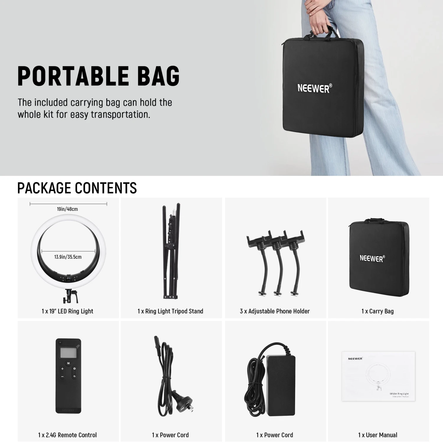 NEEWER RP19H 19 Inch LED Ring Light With 3 Phone Holders 18 NEEWER RP19H 19 Inch LED Ring Light With 3 Phone Holders - Image 18