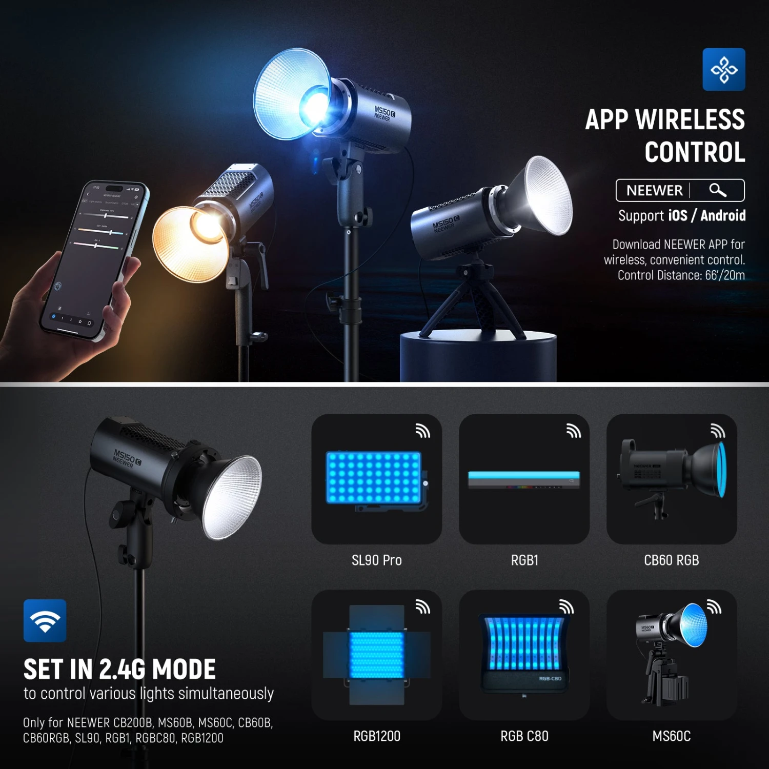 NEEWER MS150C 150W Mini RGB LED Video Light 8 NEEWER MS150C 150W Mini RGB LED Video Light - Image 8