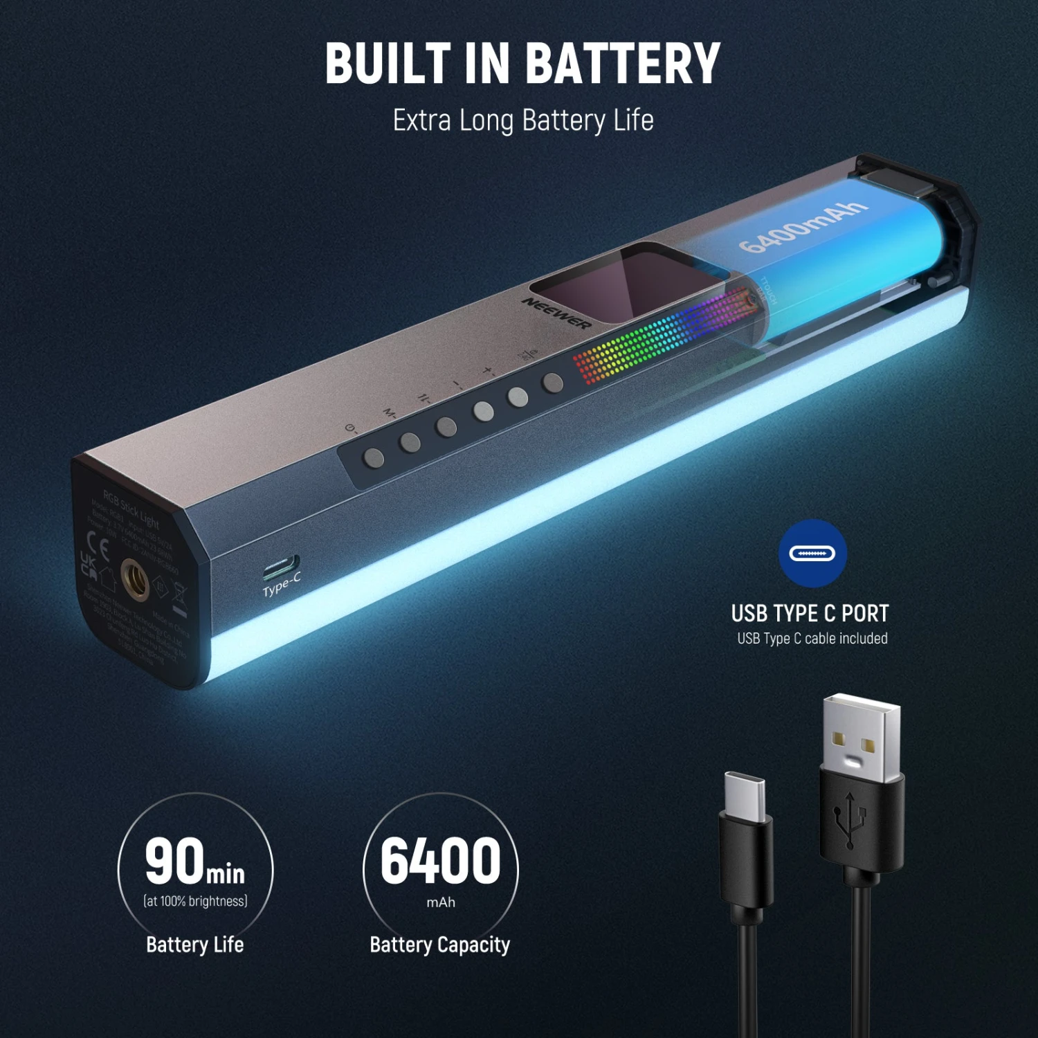 NEEWER RGB1 LED Tube Light Stick With Metal Barndoor Handle 8 NEEWER RGB1 LED Tube Light Stick With Metal Barndoor Handle - Image 8