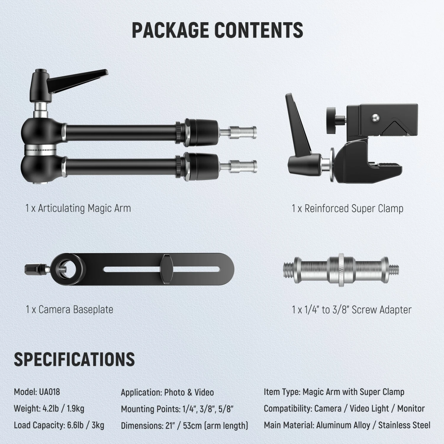 NEEWER UA018 21" Magic Arm Camera Mount With Super Clamp 7 NEEWER UA018 21" Magic Arm Camera Mount With Super Clamp - Image 7