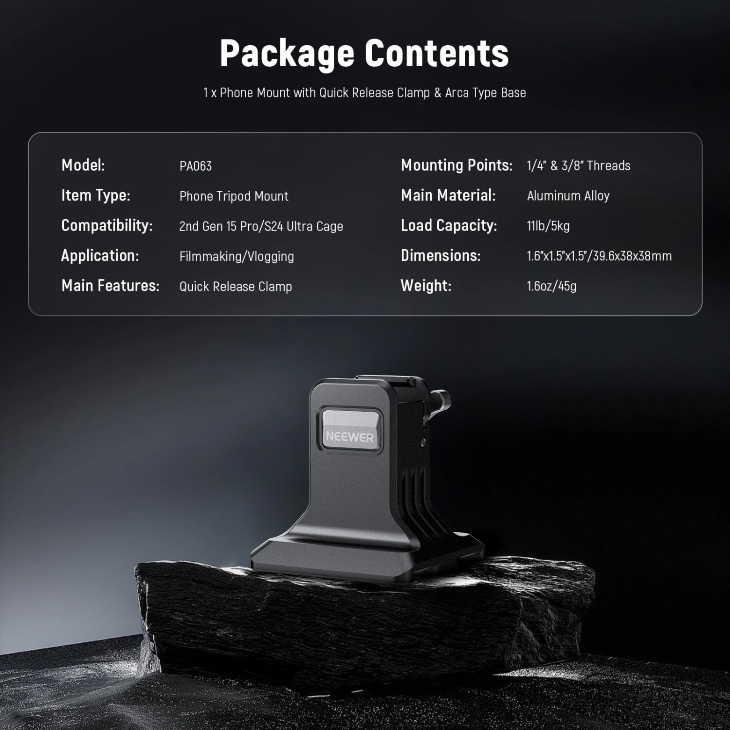 NEEWER PA063 Phone Tripod Mount For 2nd Gen 15 Pro/15 Pro Max S24 Ultra Cage 8 NEEWER PA063 Phone Tripod Mount For 2nd Gen 15 Pro/15 Pro Max S24 Ultra Cage - Image 8