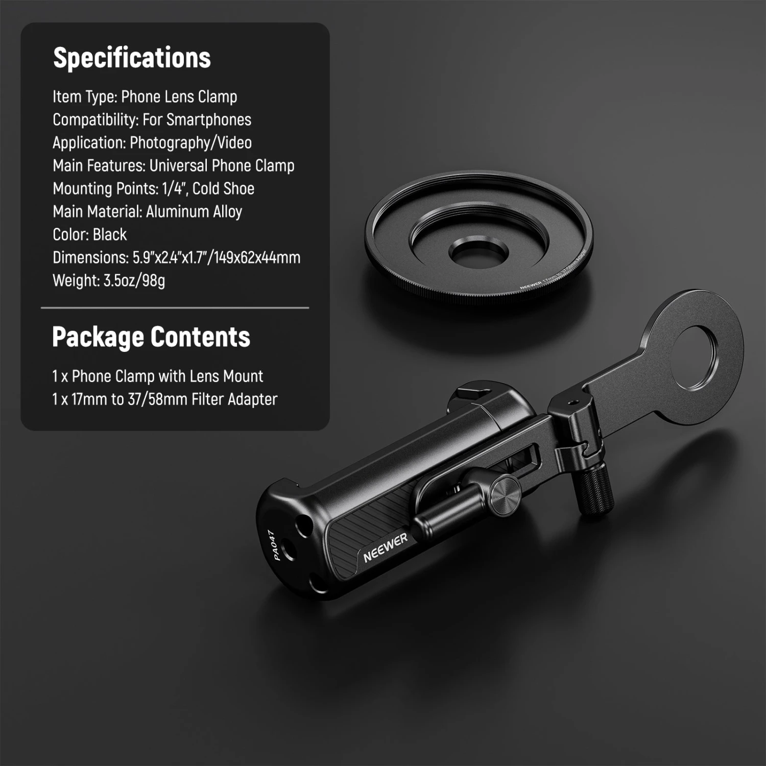NEEWER PA047 Universal Phone Camera Lens Clamp For 17mm Phone Lenses 8 NEEWER PA047 Universal Phone Camera Lens Clamp For 17mm Phone Lenses - Image 8
