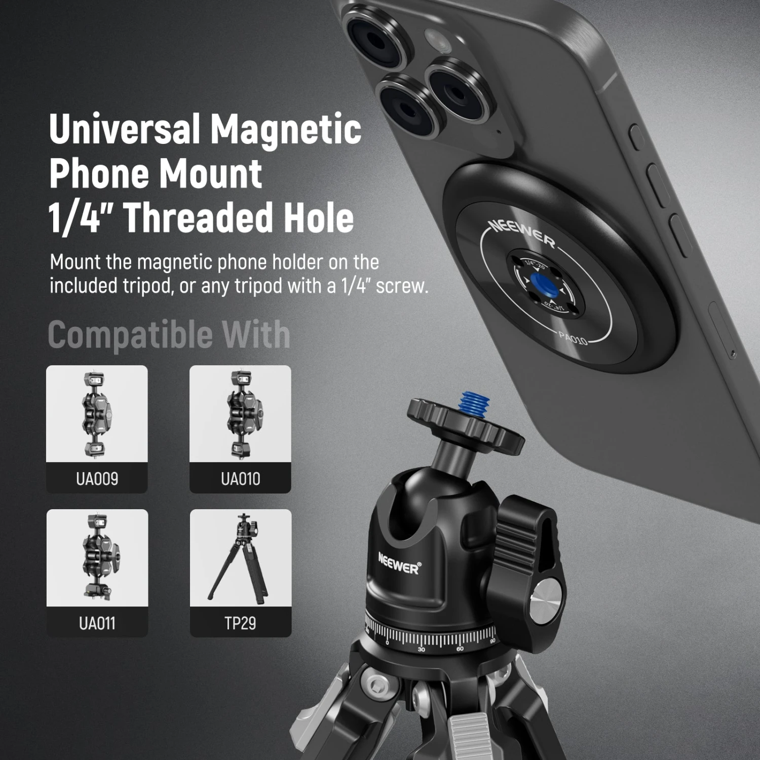 NEEWER PA010+TP29 Magnetic Phone Tripod Set For MagSafe Phone 4 NEEWER PA010+TP29 Magnetic Phone Tripod Set For MagSafe Phone - Image 4