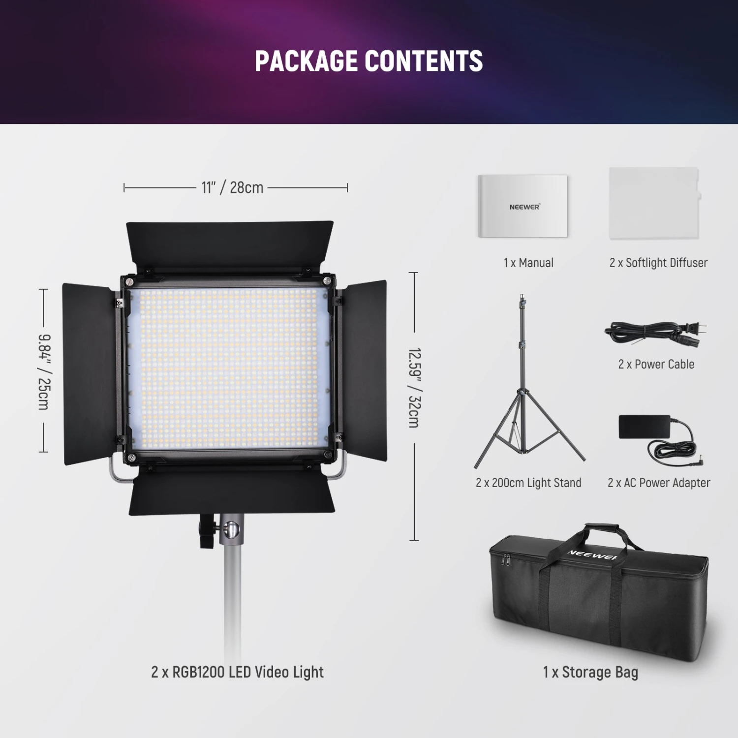 NEEWER 2 Pack RGB1200 LED Video Light 9 NEEWER 2 Pack RGB1200 LED Video Light - Image 9