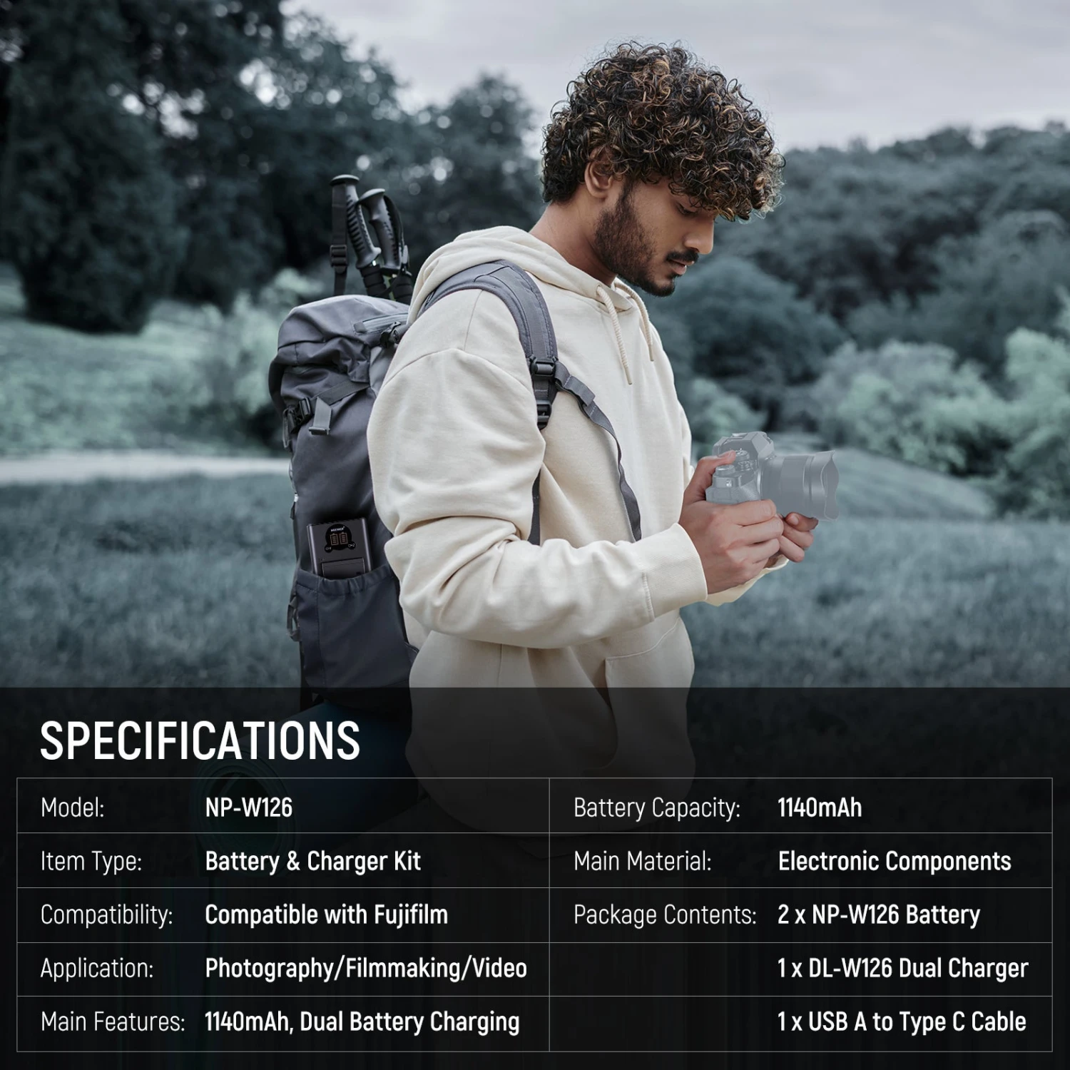 NEEWER 2 Pack 1140mAh NP-W126 Replacement Battery Charger 9 NEEWER 2 Pack 1140mAh NP-W126 Replacement Battery Charger - Image 9