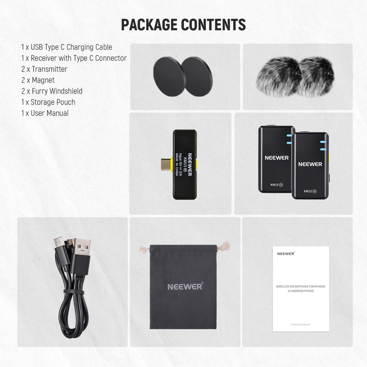 NEEWER KM15 Wireless Microphone Set For Phone With Type C Interface 9 NEEWER KM15 Wireless Microphone Set For Phone With Type C Interface - Image 9