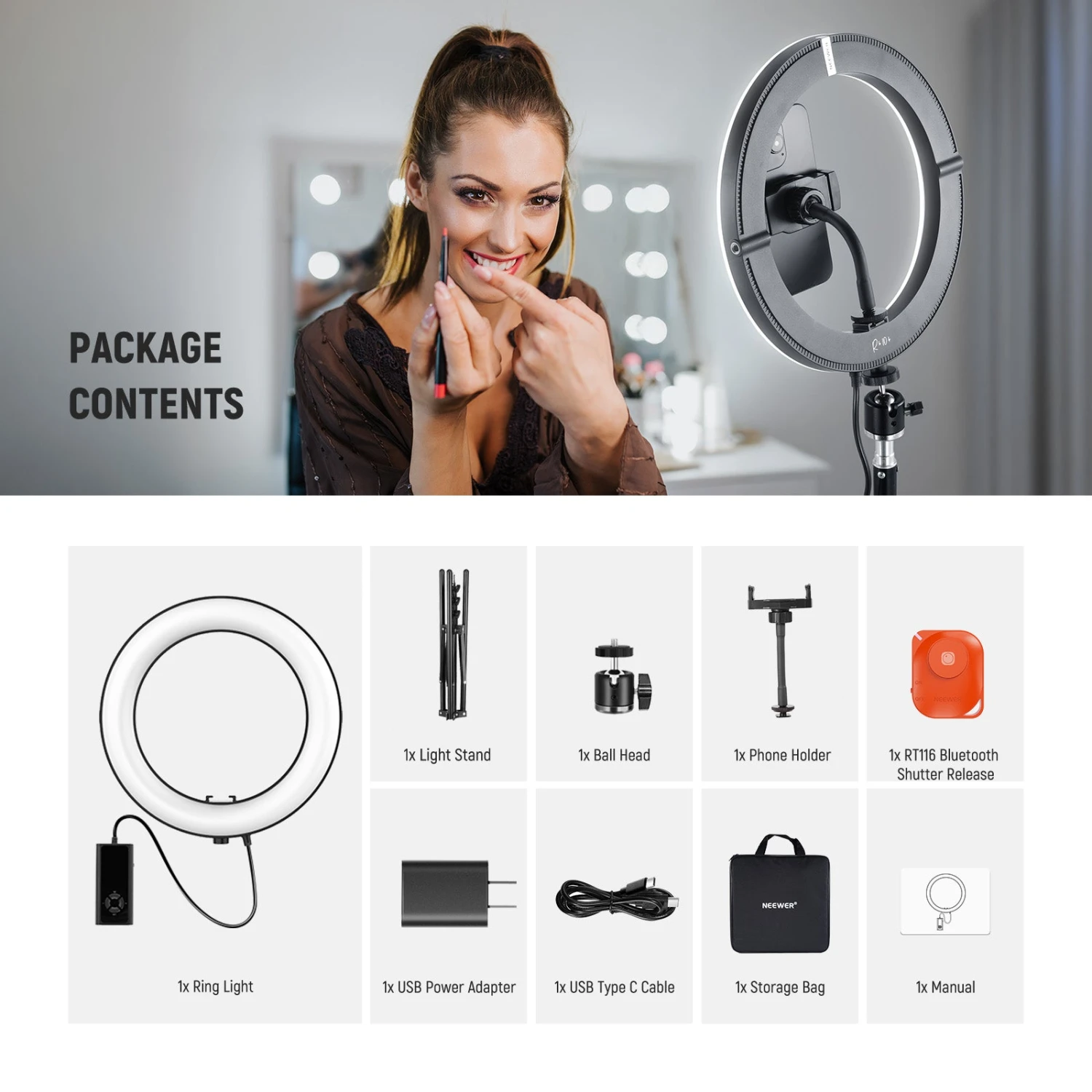 NEEWER RH10B 10" 20W High Power LED Ring Light 9 NEEWER RH10B 10" 20W High Power LED Ring Light - Image 9