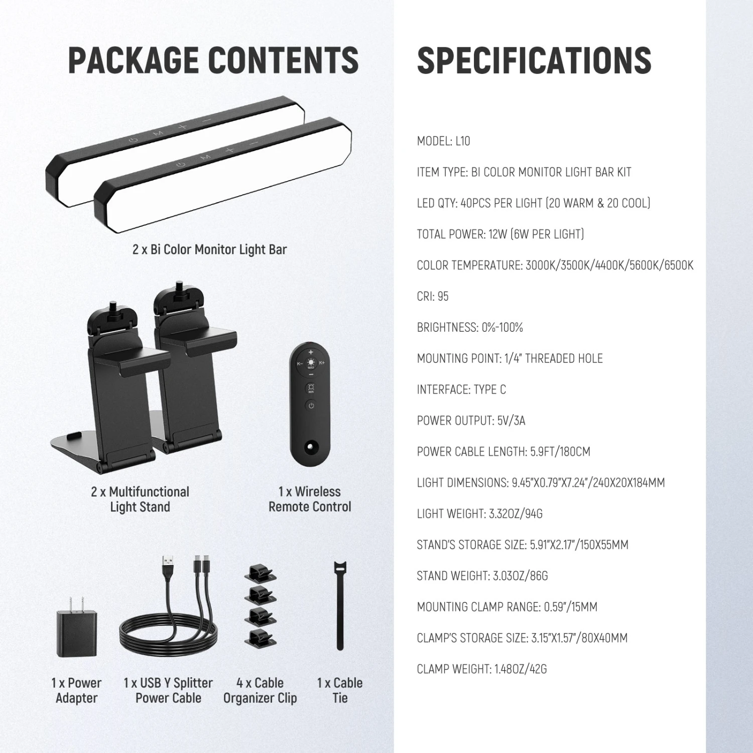 NEEWER BASICS L10 Dual 12W Bi Color Monitor Light Bar With Stands 9 NEEWER BASICS L10 Dual 12W Bi Color Monitor Light Bar With Stands - Image 9