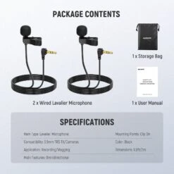 NEEWER LM5 2 Pack 6.6ft/2m 3.5mm TRS Mini Clip On Wired Lavalier Microphone 17 NEEWER LM5 2 Pack 6.6ft/2m 3.5mm TRS Mini Clip On Wired Lavalier Microphone -Photography Equipment 9 85635a69 463f 463d 8014 8d2d789cde3a