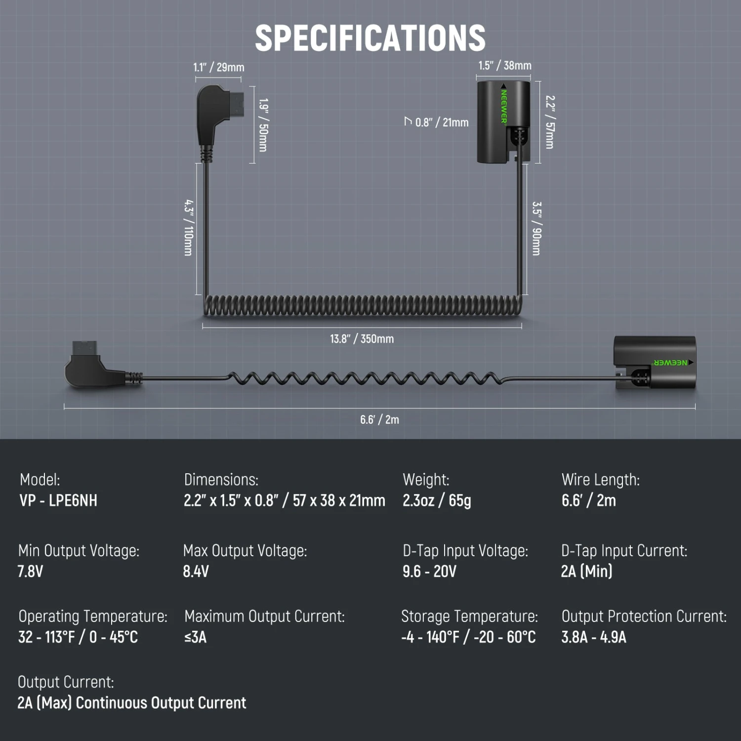NEEWER VP-LPE6NH D Tap To LP-E6NH Dummy Battery 9 NEEWER VP-LPE6NH D Tap To LP-E6NH Dummy Battery - Image 9