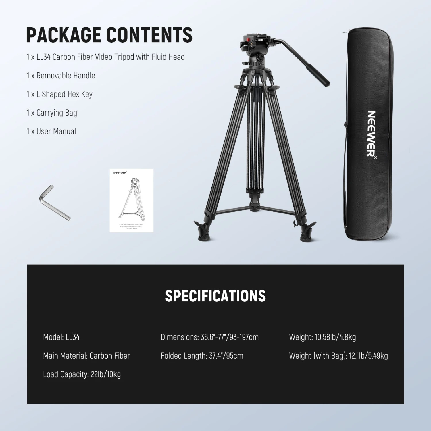 NEEWER LL34 77" Carbon Fiber Video Tripod 9 NEEWER LL34 77" Carbon Fiber Video Tripod - Image 9