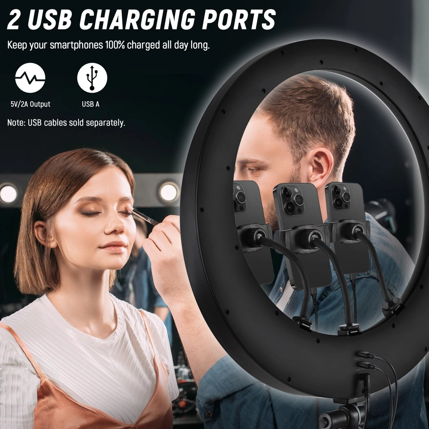 NEEWER RP19H 19 Inch LED Ring Light With 3 Phone Holders 15 NEEWER RP19H 19 Inch LED Ring Light With 3 Phone Holders - Image 15