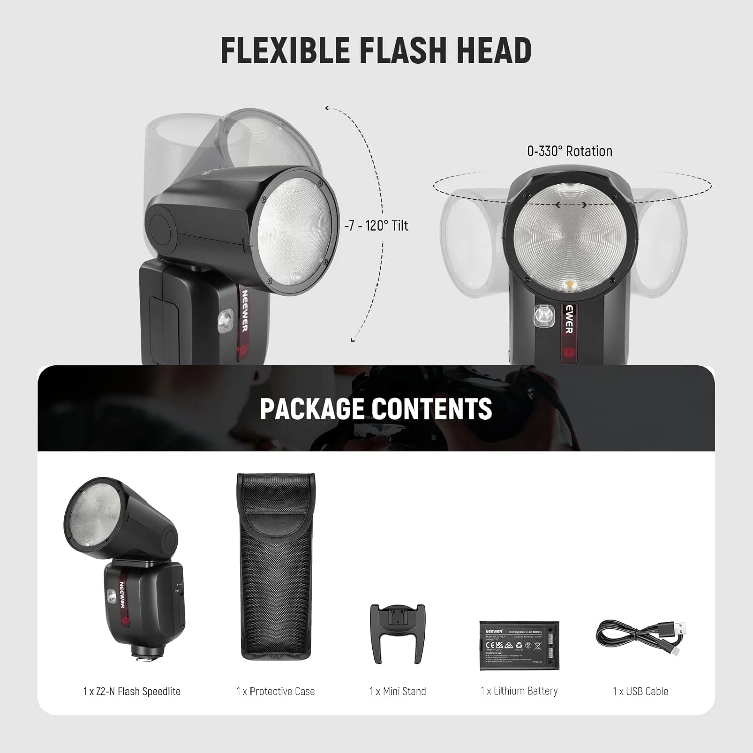NEEWER Z2 3000mAh Battery TTL Round Head Flash Speedlite 18 NEEWER Z2 3000mAh Battery TTL Round Head Flash Speedlite - Image 18