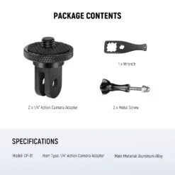 NEEWER GP-81 Action Camera Tripod Mount Adapter With 1/4" Screw Aluminum Alloy -Photography Equipment 9 ff9b2a41 21ab 4cc1 88aa b68df4217c3e