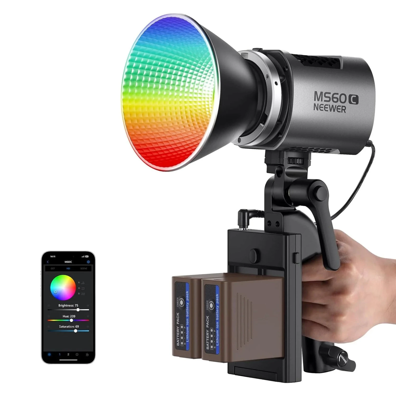 NEEWER MS60C RGB LED Video Light Handheld Spotlight 10 NEEWER MS60C RGB LED Video Light Handheld Spotlight - Image 10