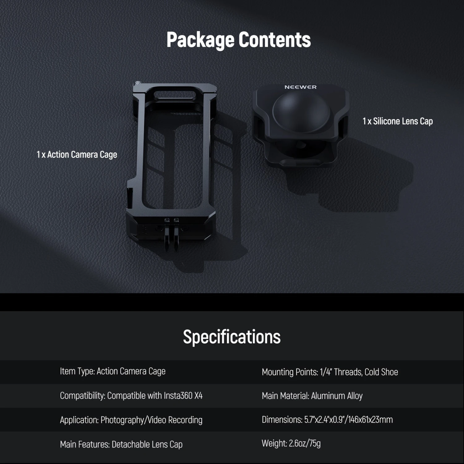 NEEWER AC010 Action Camera Cage With Lens Cap For Insta 360 X4 7 NEEWER AC010 Action Camera Cage With Lens Cap For Insta 360 X4 - Image 7